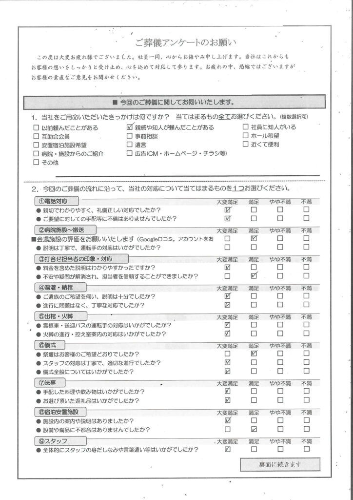 アンケート表